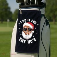 I Do It For The Hos Christmas African American Santa Black Golf Towel thumb 2
