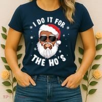 I Do It For The Hos Christmas African American Santa Black Women's T-Shirt thumb 2