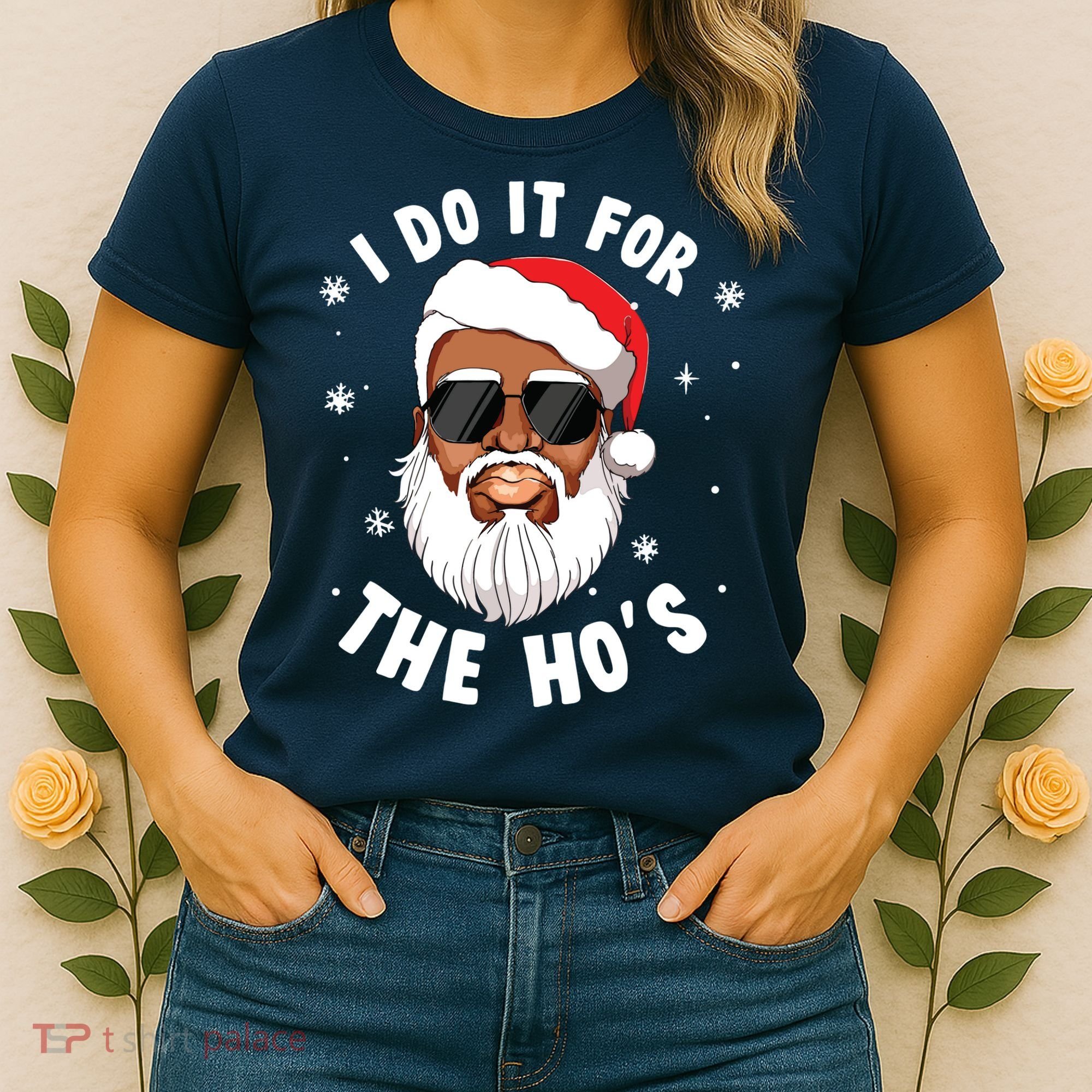 I Do It For The Hos Christmas African American Santa Black Women's T-Shirt