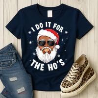 I Do It For The Hos Christmas African American Santa Black Women's T-Shirt thumb 3