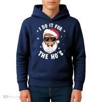 I Do It For The Hos Christmas African American Santa Black Kids Hoodie thumb 4