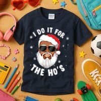 I Do It For The Hos Christmas African American Santa Black Kids T-Shirt thumb 3