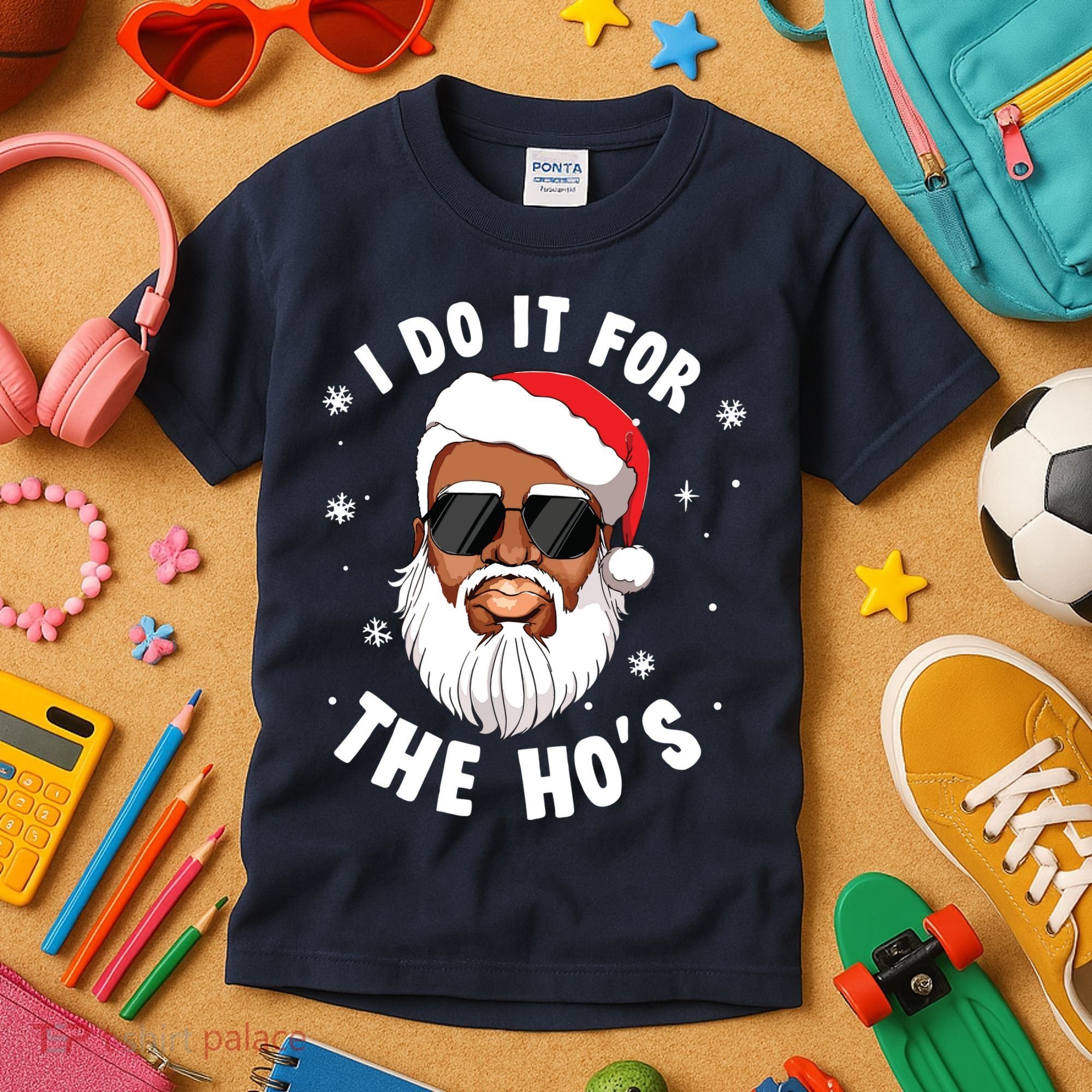 I Do It For The Hos Christmas African American Santa Black Kids T-Shirt