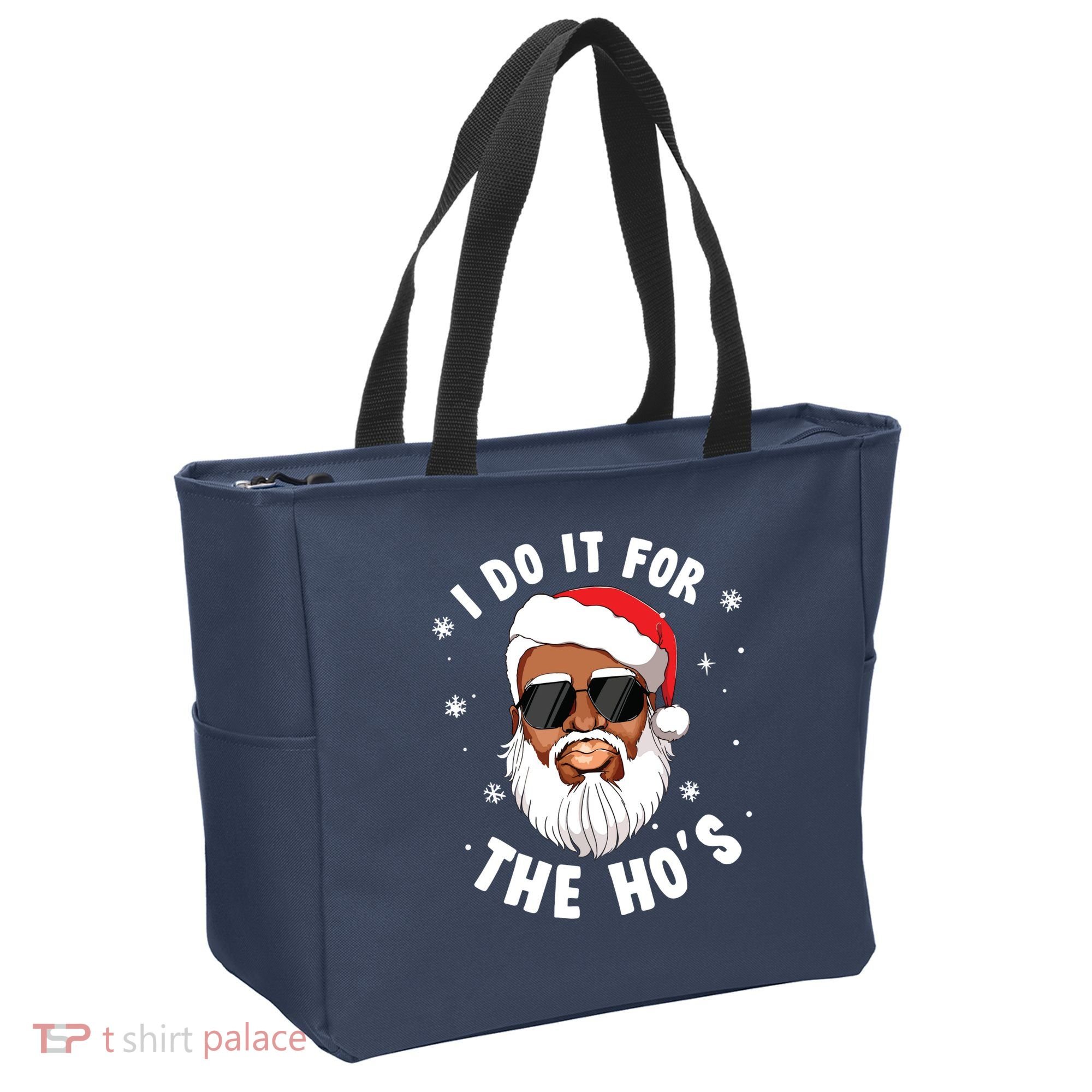 I Do It For The Hos Christmas African American Santa Black Tote Bag