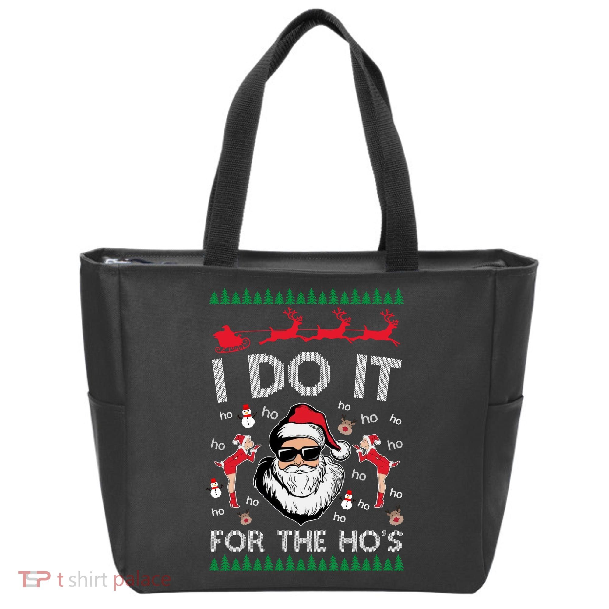 I Do It For The Hos Funny Santa Ugly Christmas Tote Bag