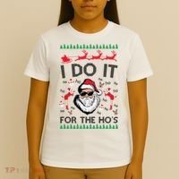 I Do It For The Hos Funny Santa Ugly Christmas T-Shirt thumb 4