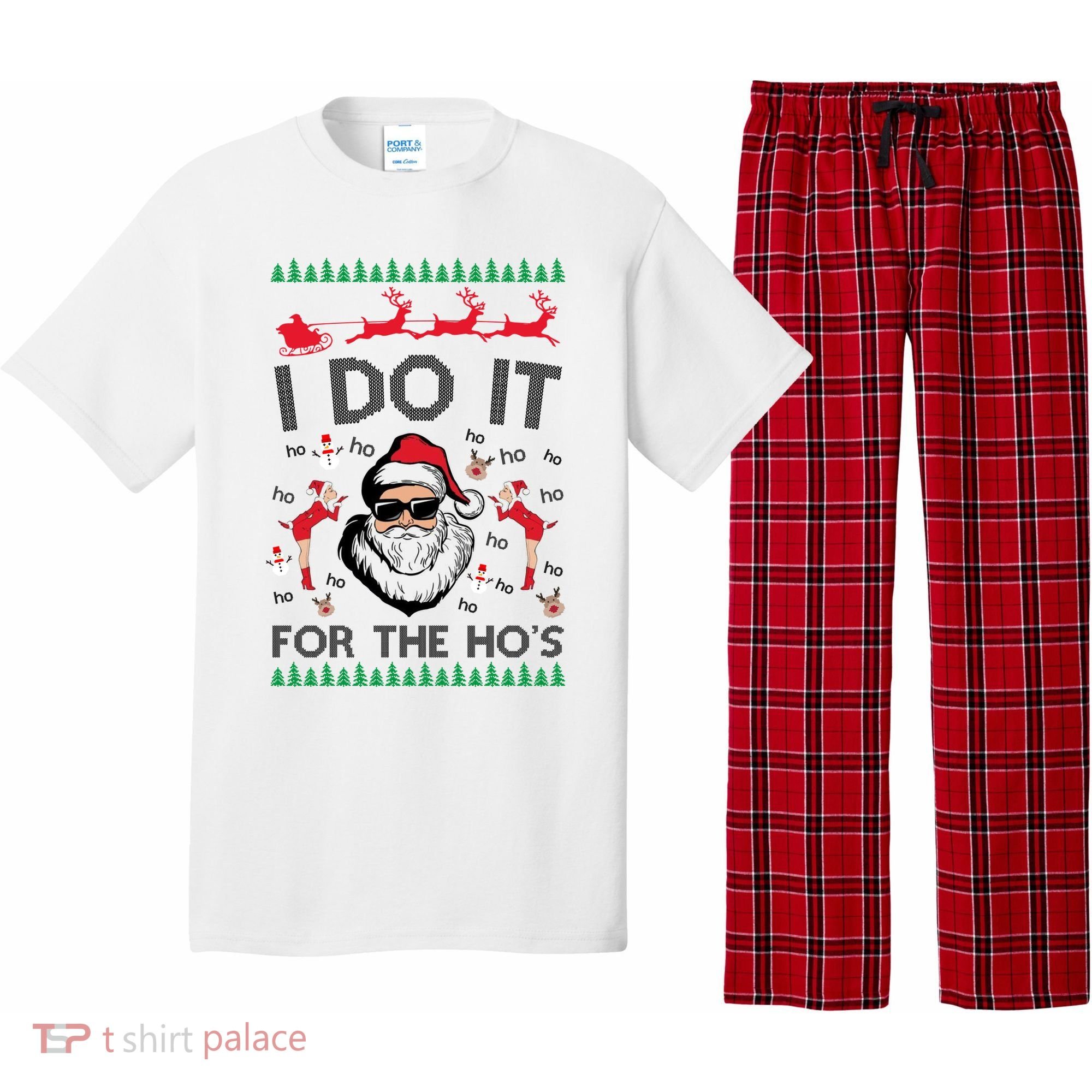 I Do It For The Hos Funny Santa Ugly Christmas Pajama Set