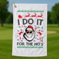 I Do It For The Hos Funny Santa Ugly Christmas Golf Towel thumb 1