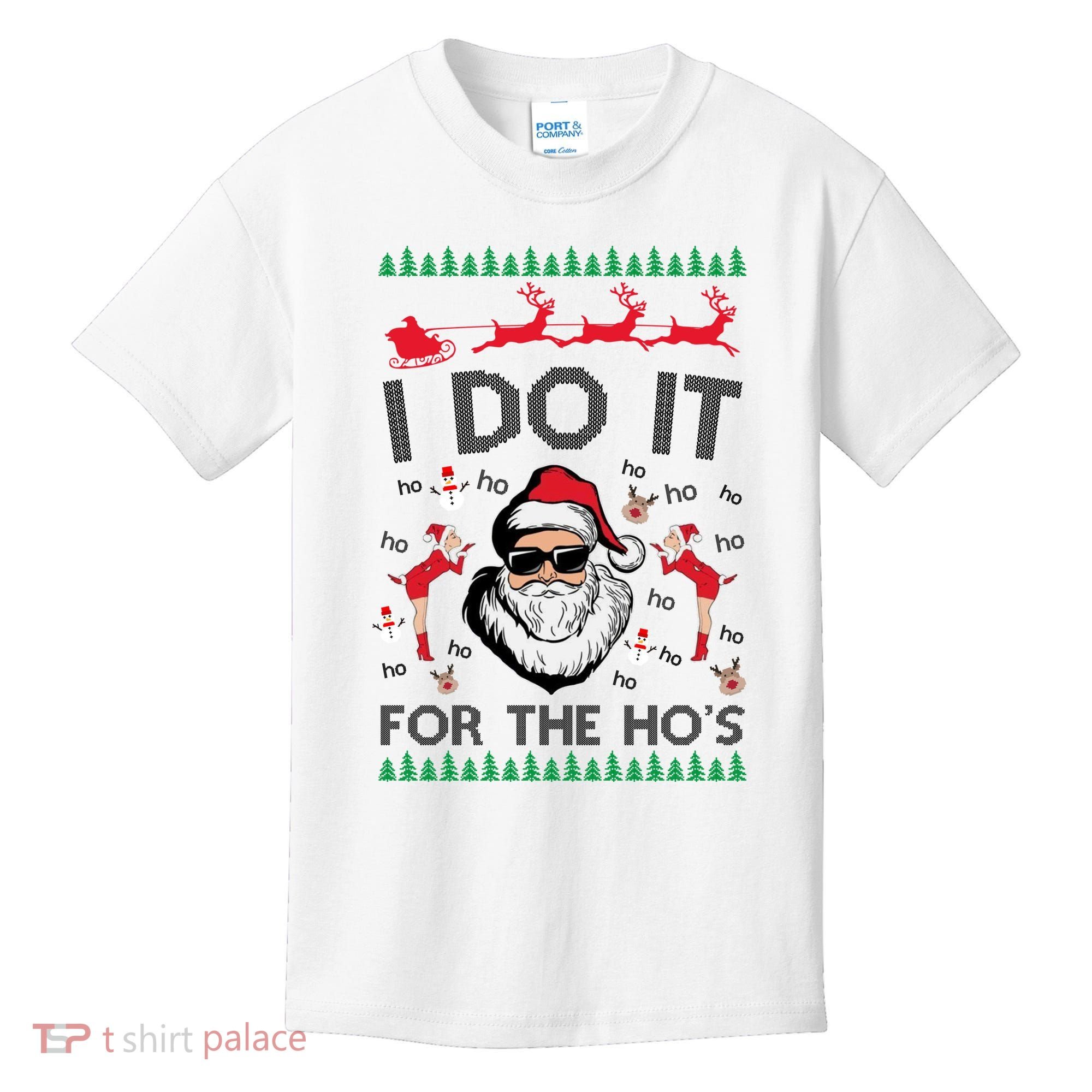 I Do It For The Hos Funny Santa Ugly Christmas Kids T-Shirt