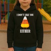 I Don't Like You Either Funny Halloween Candy Corn Kids Hoodie thumb 3