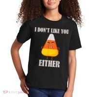 I Don't Like You Either Funny Halloween Candy Corn Kids T-Shirt thumb 2