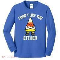 I Don't Like You Either Funny Halloween Candy Corn Kids Long Sleeve Shirt thumb 0