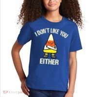 I Don't Like You Either Funny Halloween Candy Corn Kids T-Shirt thumb 2