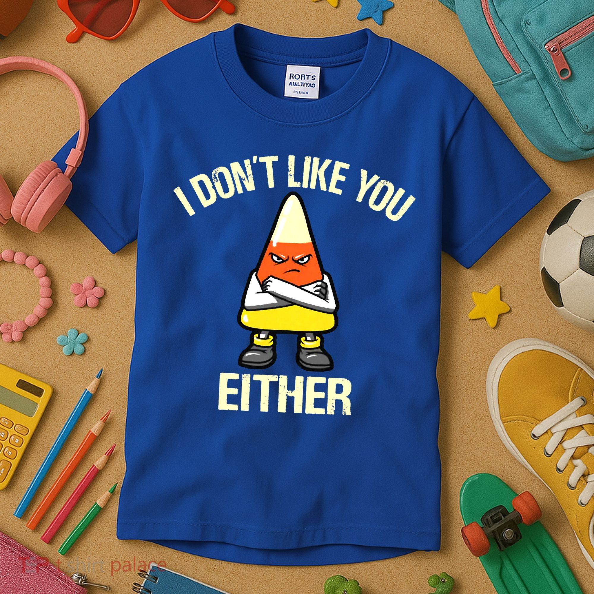 I Don't Like You Either Funny Halloween Candy Corn Kids T-Shirt
