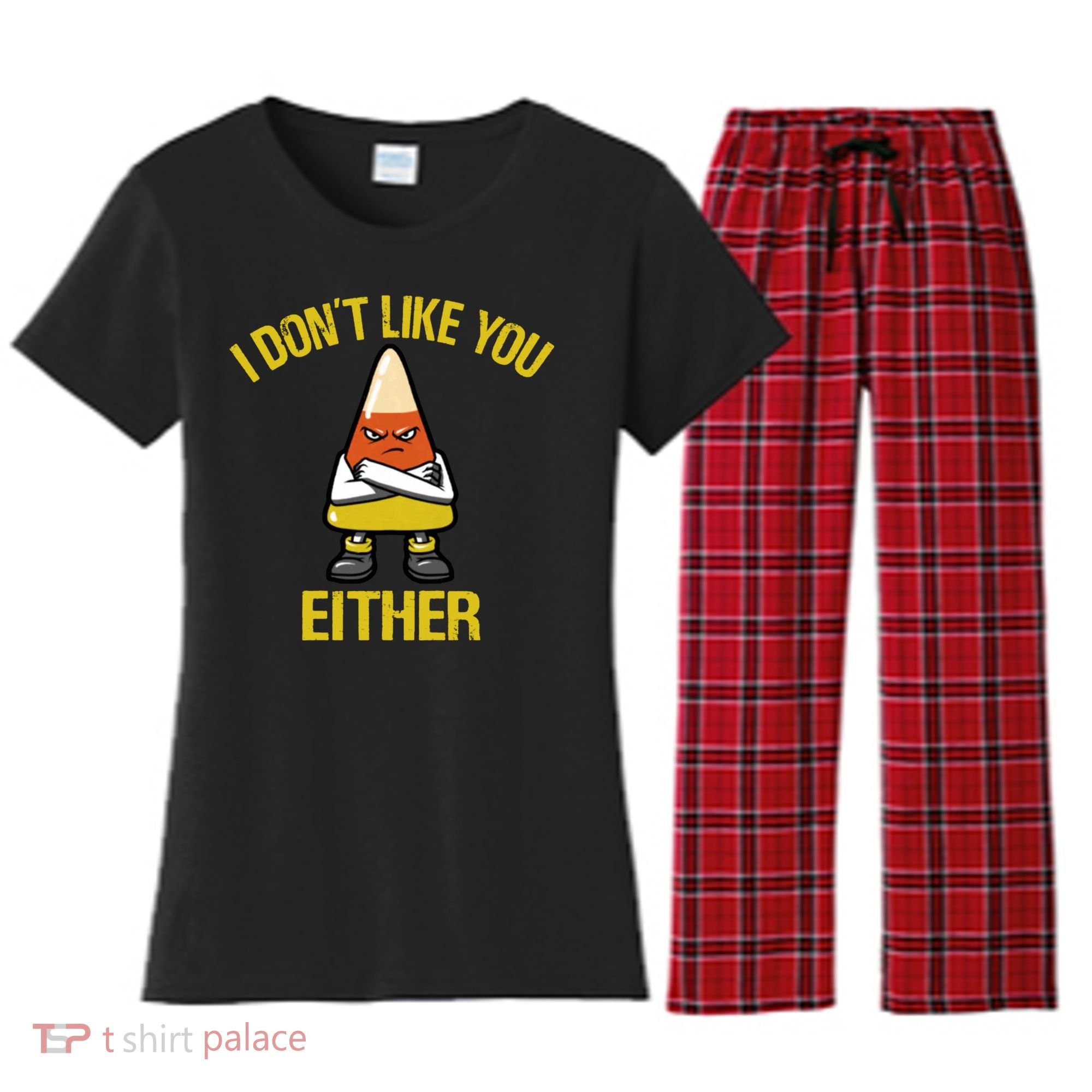 I Dont Like You Either Funny Halloween Candy Corn Women's Flannel Pajama Set
