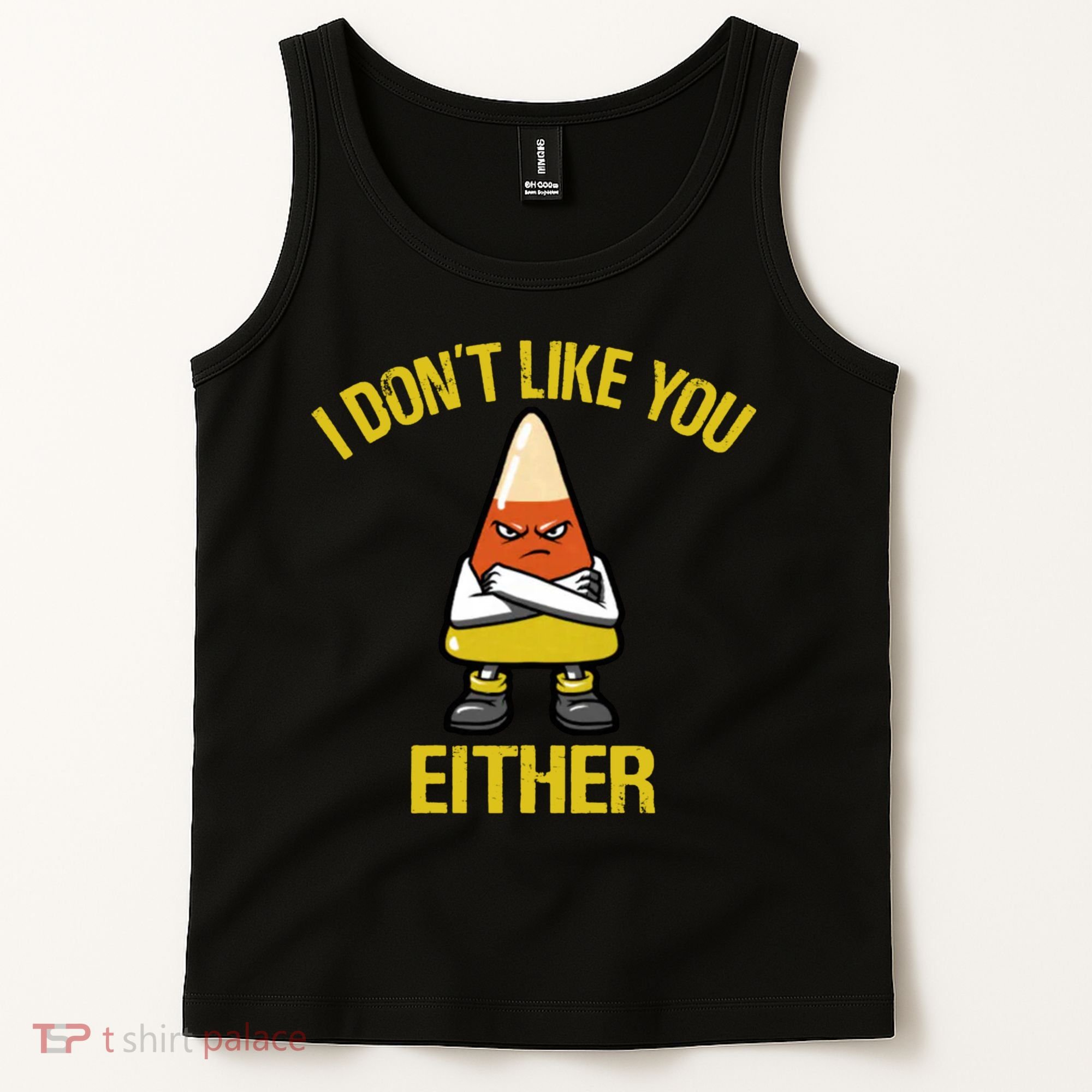 I Dont Like You Either Funny Halloween Candy Corn Tank Top
