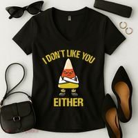 I Dont Like You Either Funny Halloween Candy Corn Women's V-Neck T-Shirt thumb 2