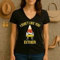 I Dont Like You Either Funny Halloween Candy Corn Women's V-Neck T-Shirt thumb 3