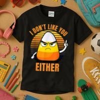 I Don't Like You Either Funny Candy Corn Halloween Kids T-Shirt thumb 3