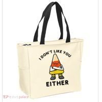 I Don't Like You Either Funny Halloween Candy Corn Tote Bag thumb 2