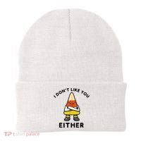 I Don't Like You Either Funny Halloween Candy Corn Beanie thumb 0