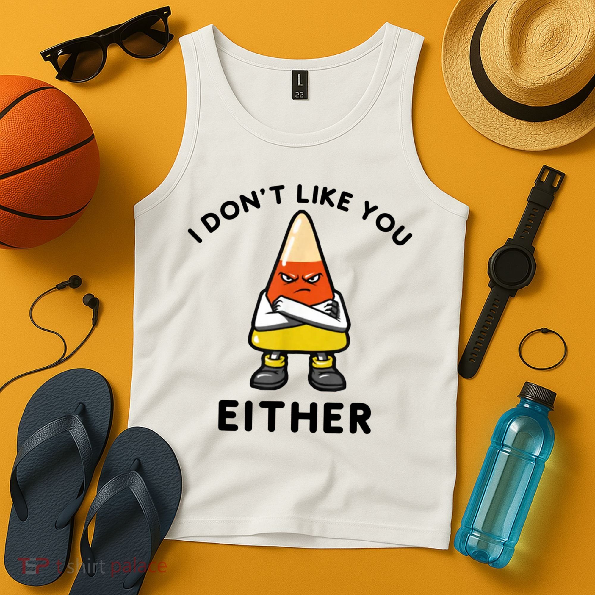 I Don't Like You Either Funny Halloween Candy Corn Tank Top