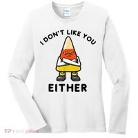I Don't Like You Either Funny Halloween Candy Corn Women's Long Sleeve Shirt thumb 0