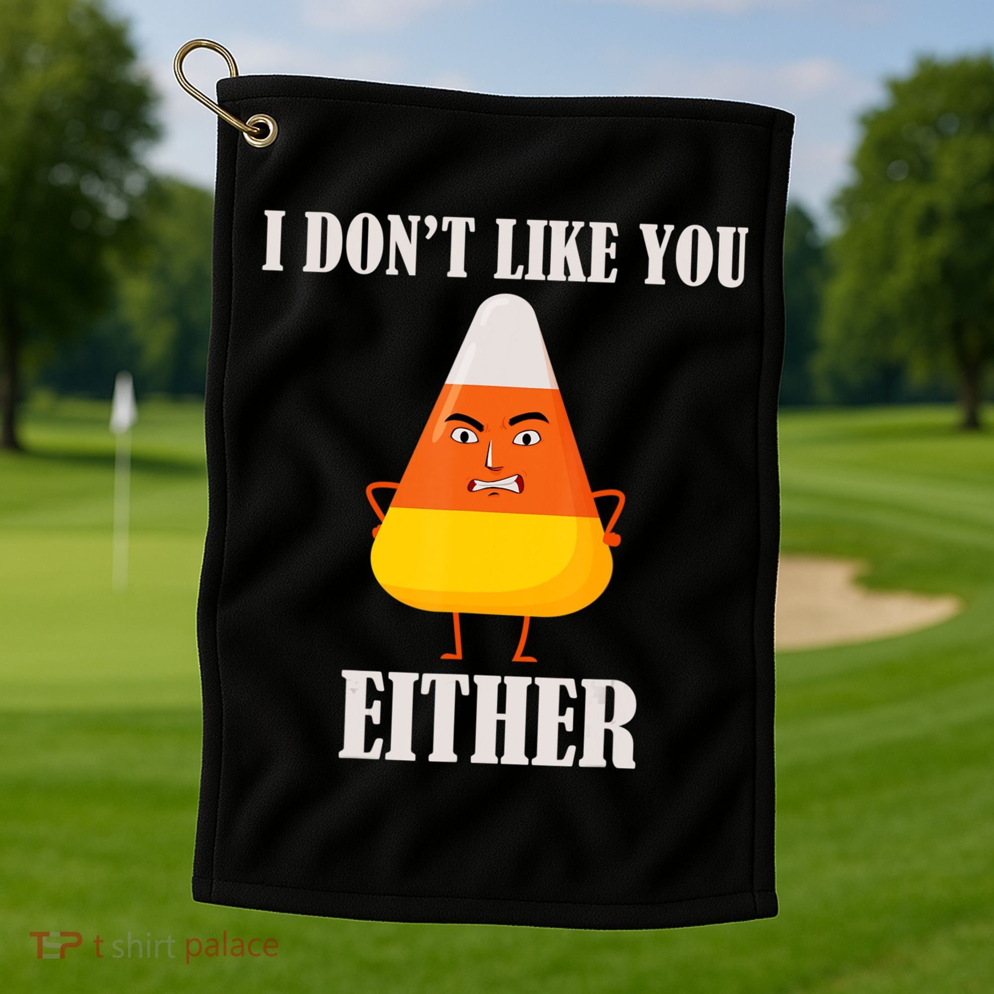 I Don't Like You Either Halloween Candy Corn Golf Towel