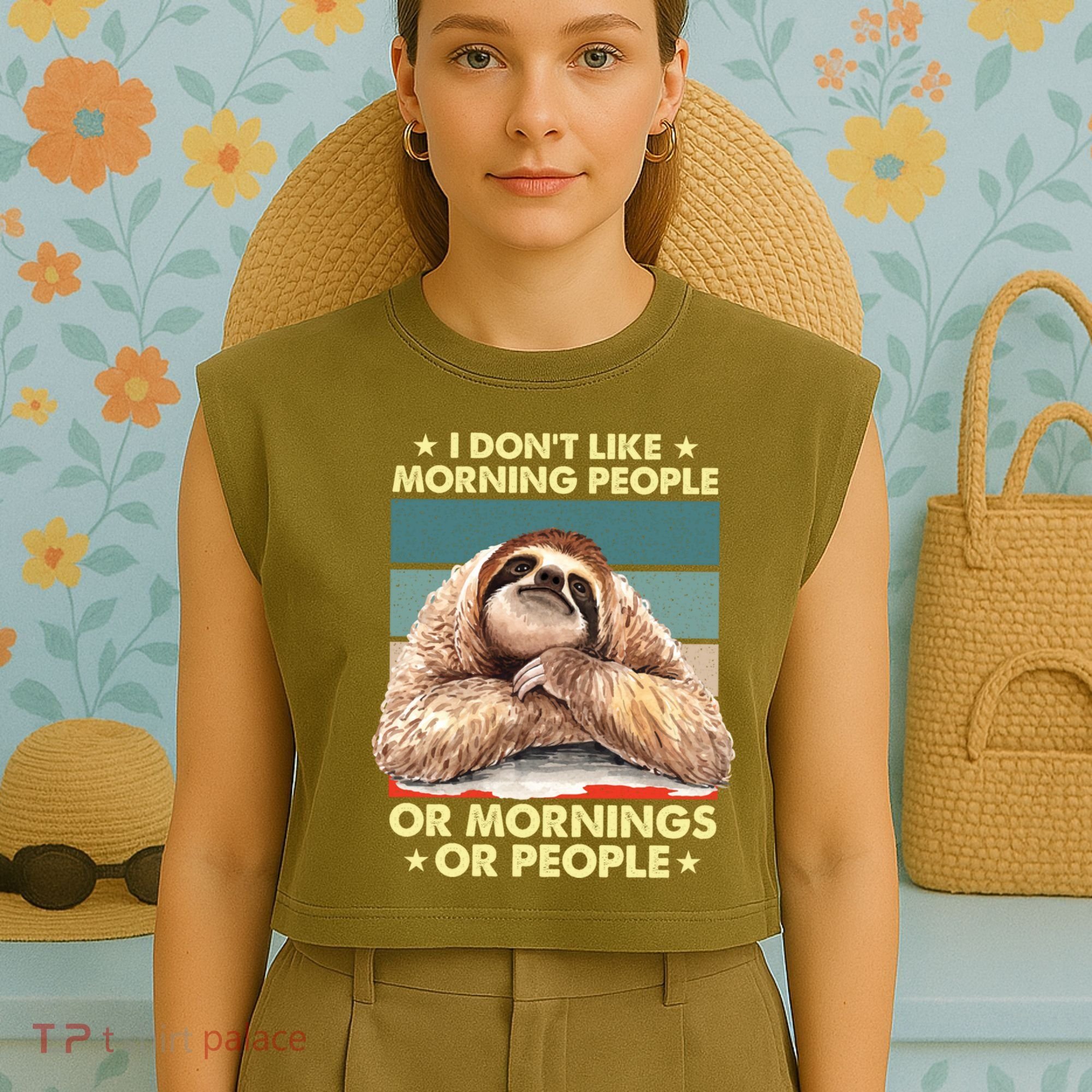 I Don´t Like Morning People Or Mornings Or People Sloth Gift Garment-Dyed Women's Muscle Tee