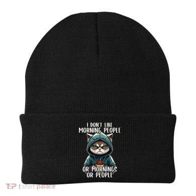 I Dont Like Morning People Coffee & Sarcastic Cat Grumpy Beanie