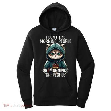 I Dont Like Morning People Coffee & Sarcastic Cat Grumpy Women's Hoodie
