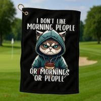 I Dont Like Morning People Coffee & Sarcastic Cat Grumpy Golf Towel thumb 1