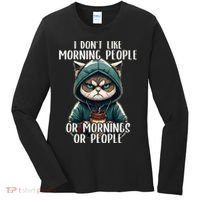 I Dont Like Morning People Coffee & Sarcastic Cat Grumpy Women's Long Sleeve Shirt thumb 0