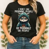 I Dont Like Morning People Coffee & Sarcastic Cat Grumpy Women's T-Shirt thumb 2