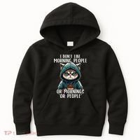 I Dont Like Morning People Coffee & Sarcastic Cat Grumpy Kids Hoodie thumb 0