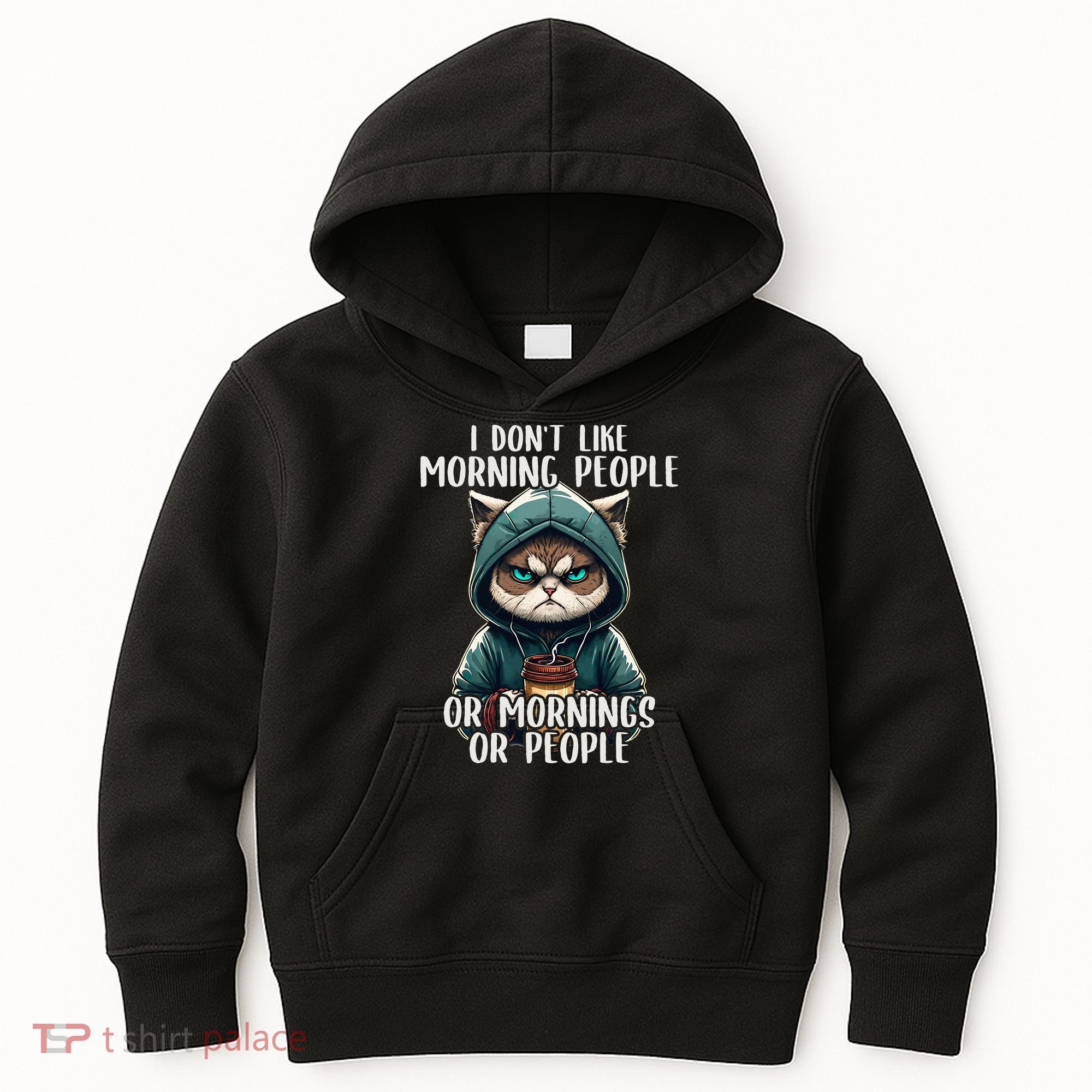 I Dont Like Morning People Coffee & Sarcastic Cat Grumpy Kids Hoodie