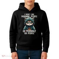 I Dont Like Morning People Coffee & Sarcastic Cat Grumpy Kids Hoodie thumb 4