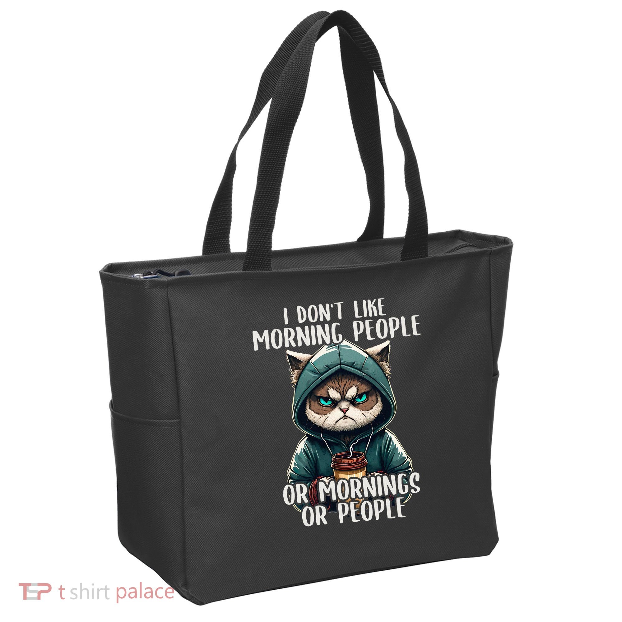 I Dont Like Morning People Coffee & Sarcastic Cat Grumpy Tote Bag