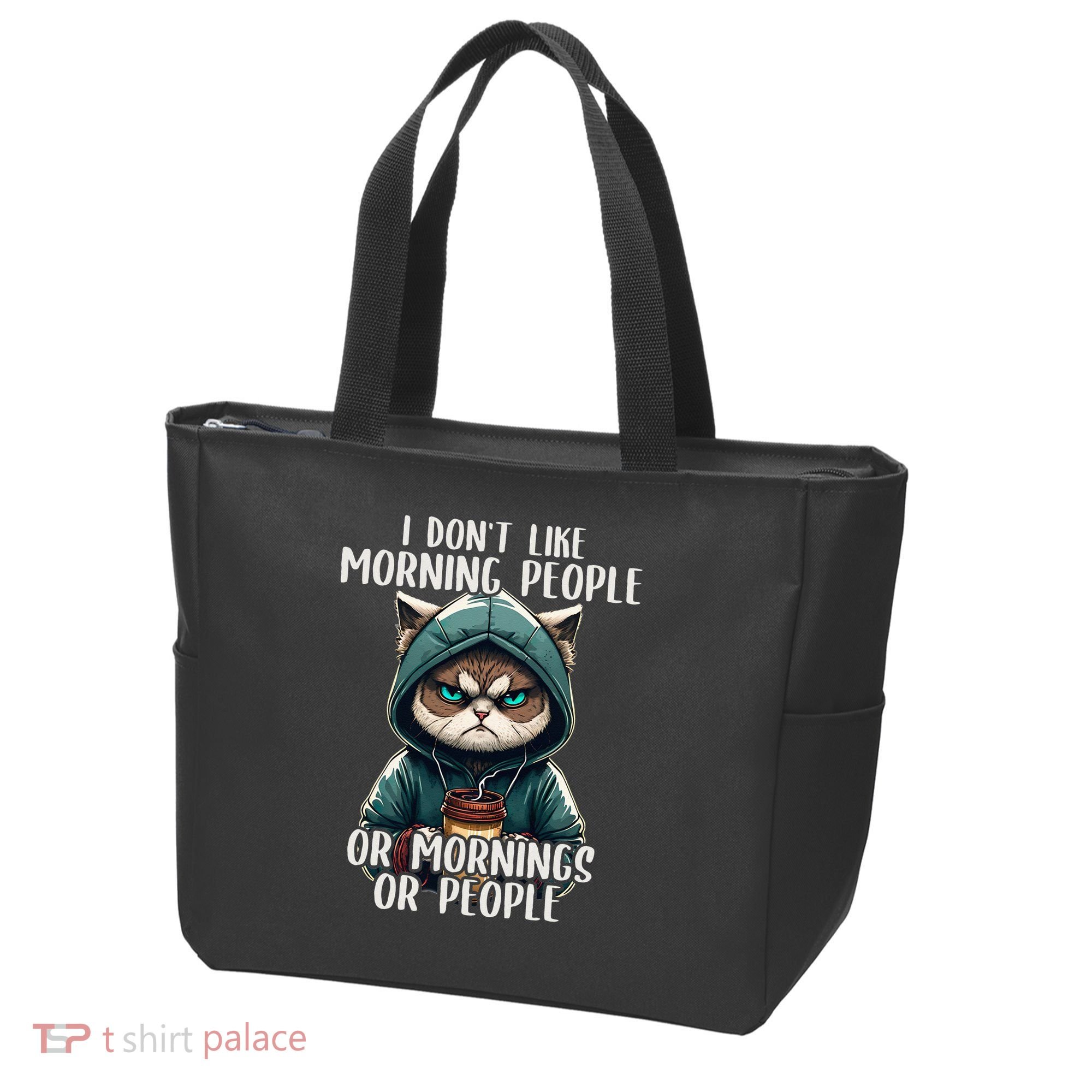 I Dont Like Morning People Coffee & Sarcastic Cat Grumpy Tote Bag
