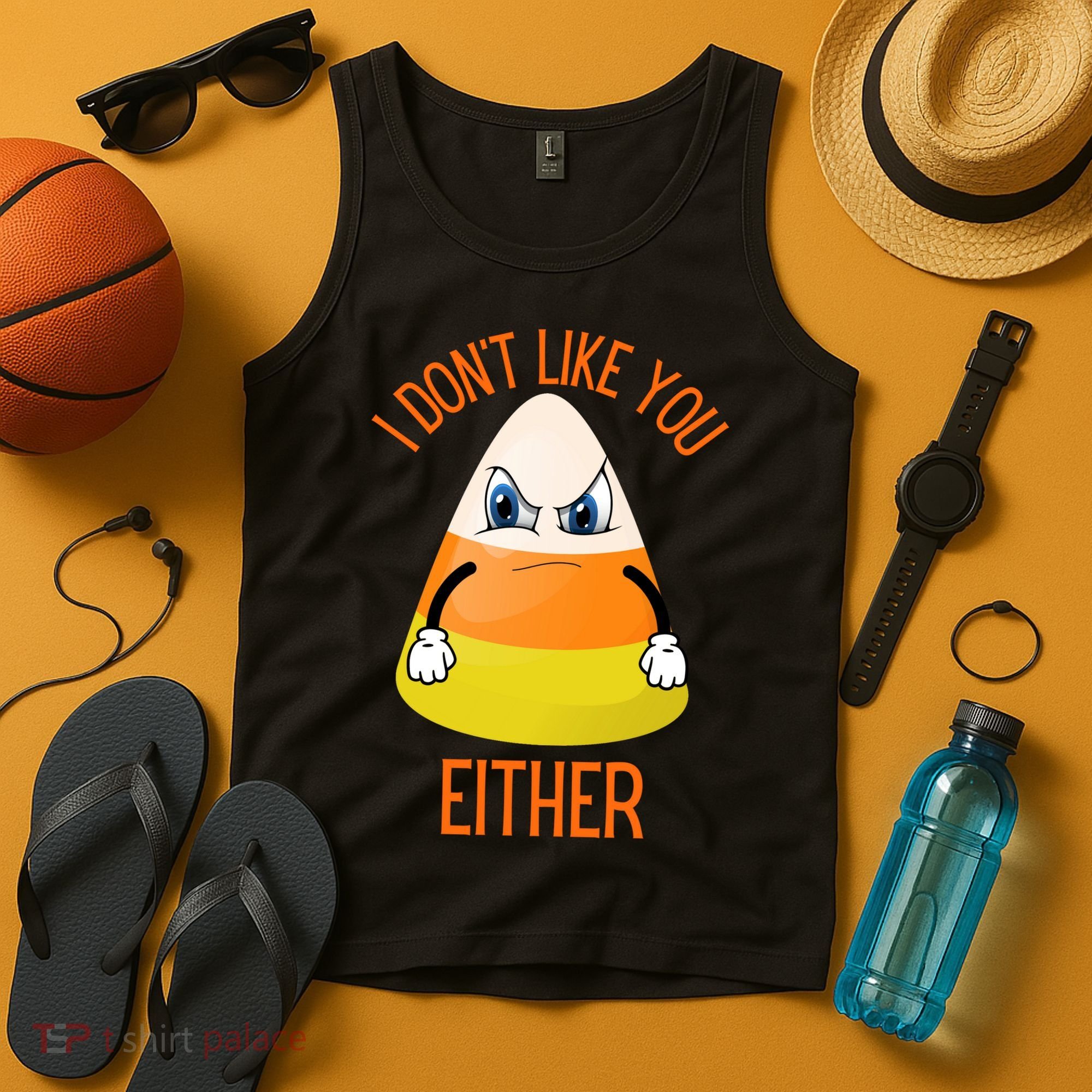 I Don't Like You Either Funny Halloween Candy Corn Tank Top