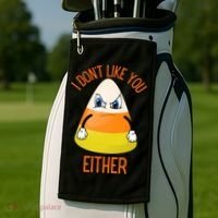 I Don't Like You Either Funny Halloween Candy Corn Golf Towel thumb 2