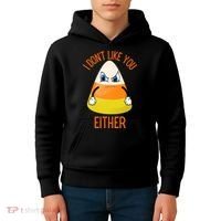 I Don't Like You Either Funny Halloween Candy Corn Kids Hoodie thumb 4