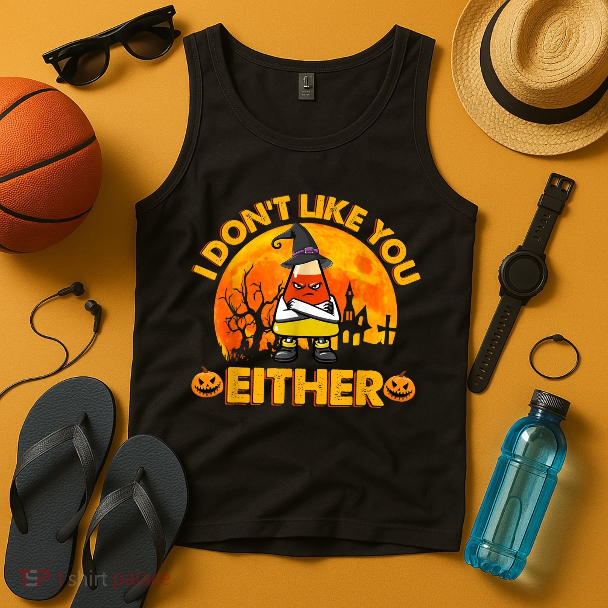 I Don't Like You Either Funny Halloween Candy Corn Tank Top