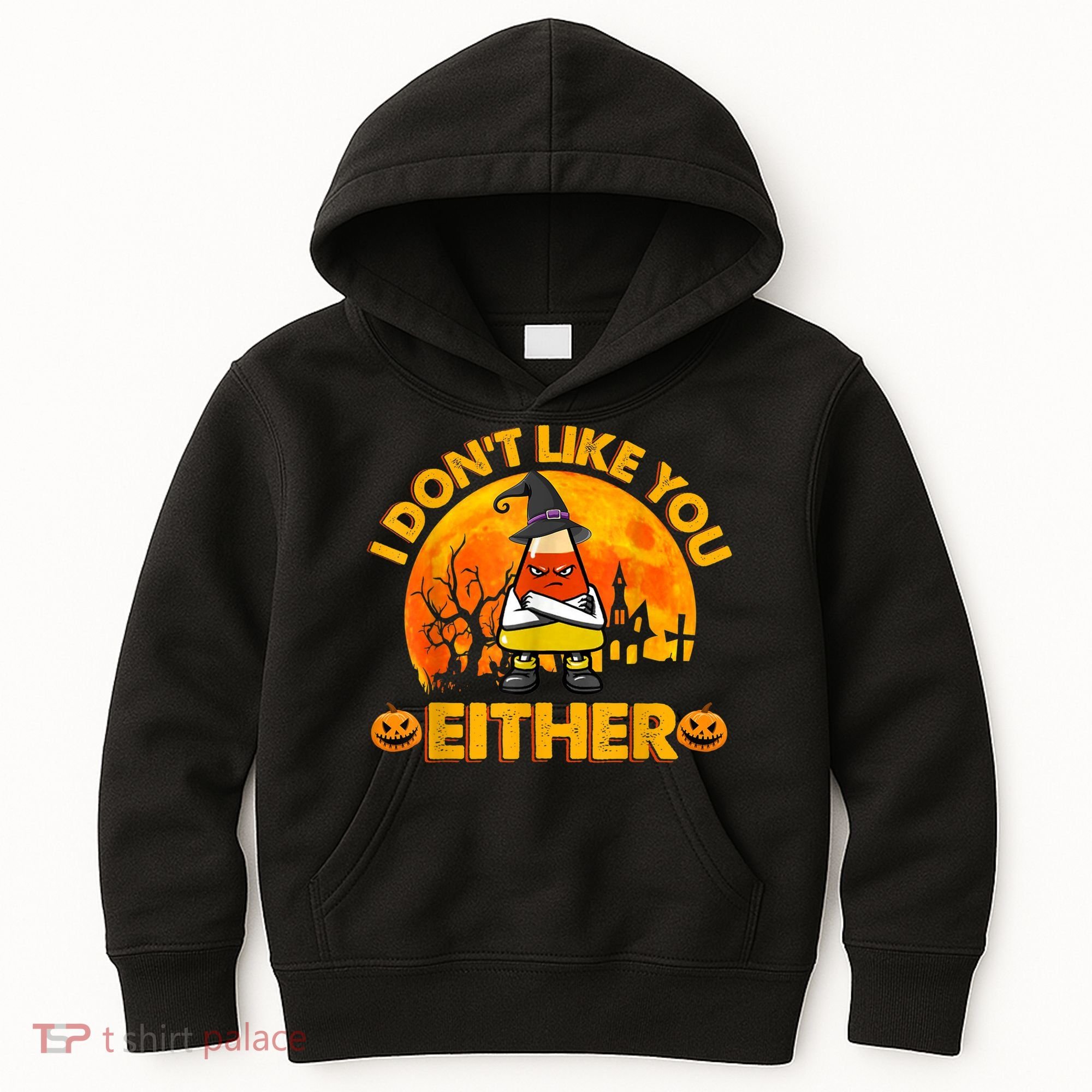 I Don't Like You Either Funny Halloween Candy Corn Kids Hoodie