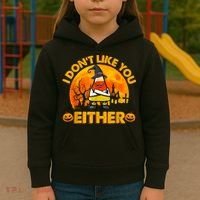 I Don't Like You Either Funny Halloween Candy Corn Kids Hoodie thumb 3