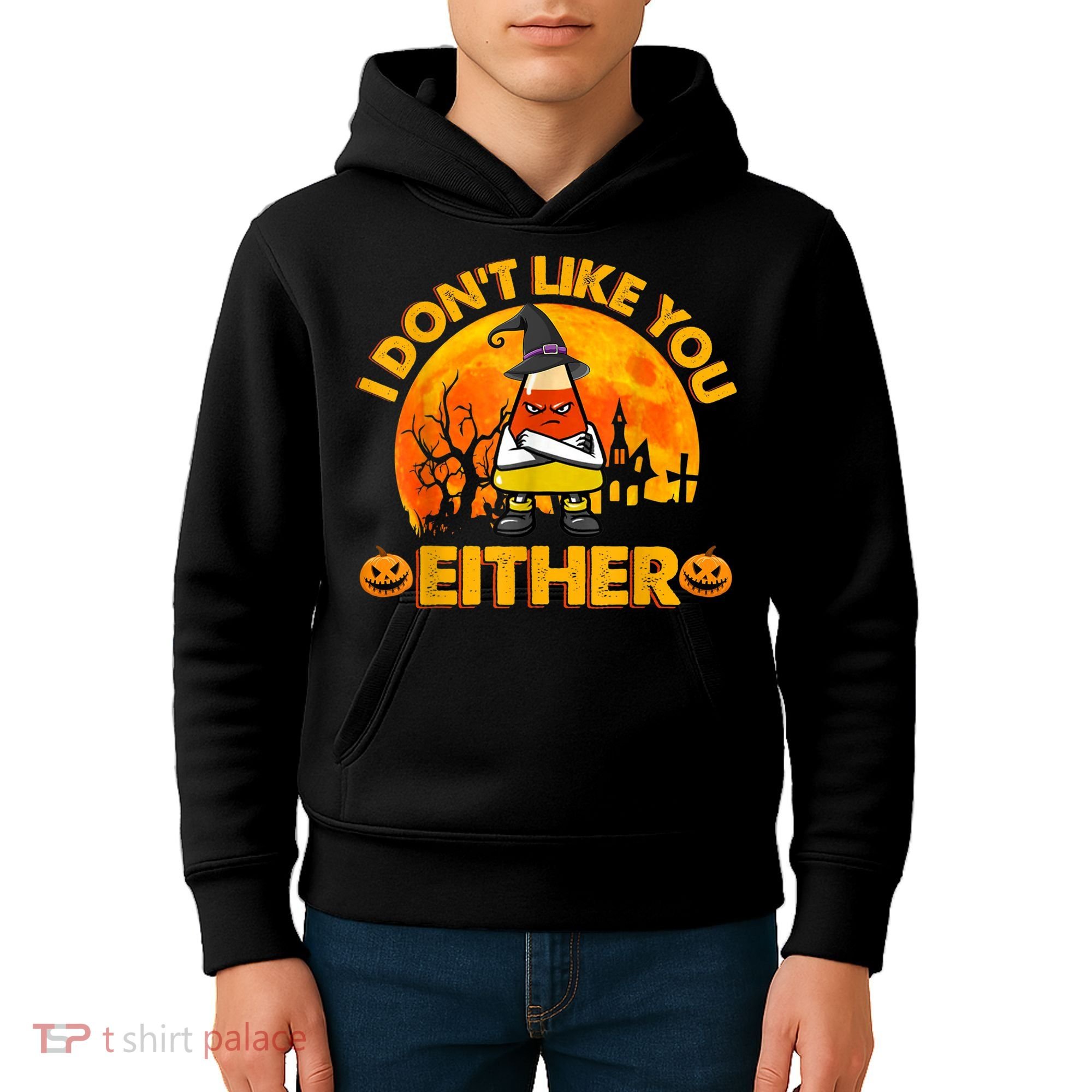 I Don't Like You Either Funny Halloween Candy Corn Kids Hoodie
