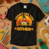 I Don't Like You Either Funny Halloween Candy Corn Kids T-Shirt thumb 3