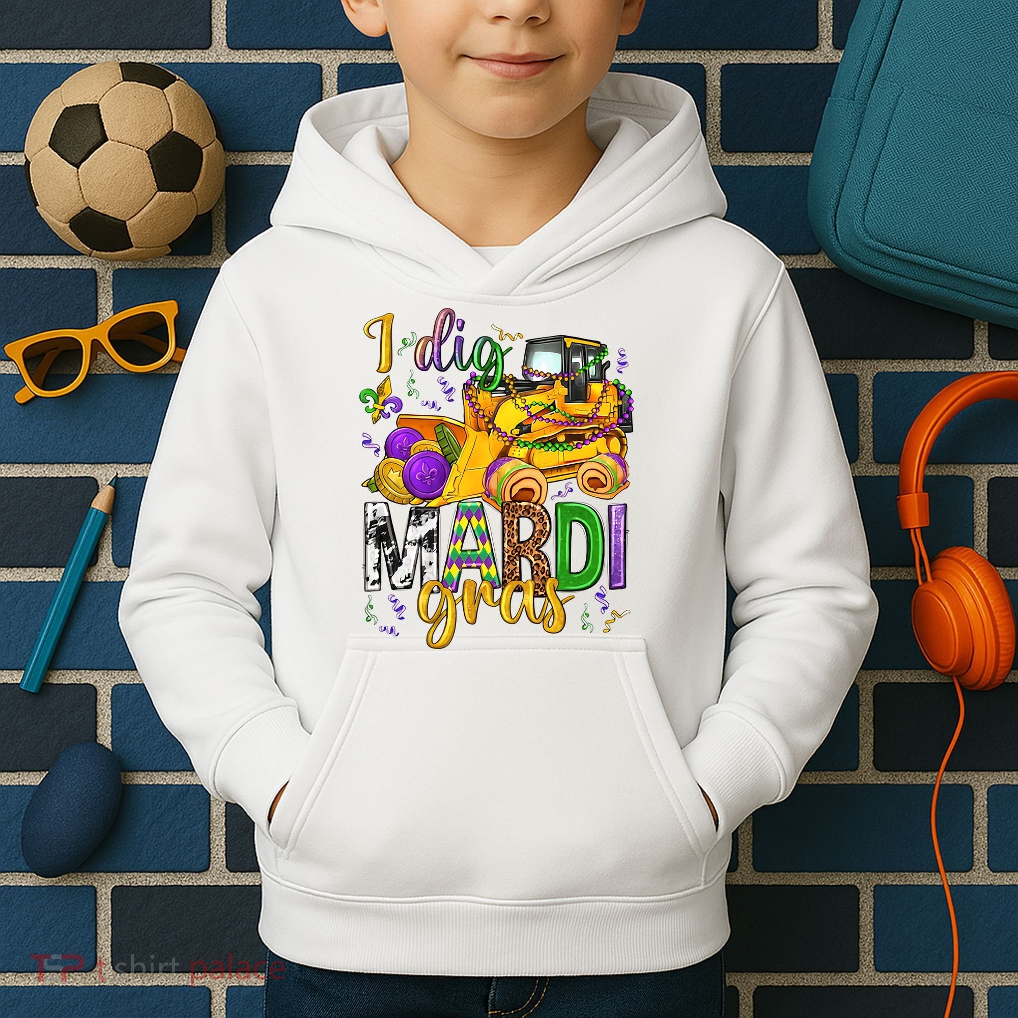 I Dig Madri Gras Excavator Funny Gift Idea Holiday Trending Kids Hoodie