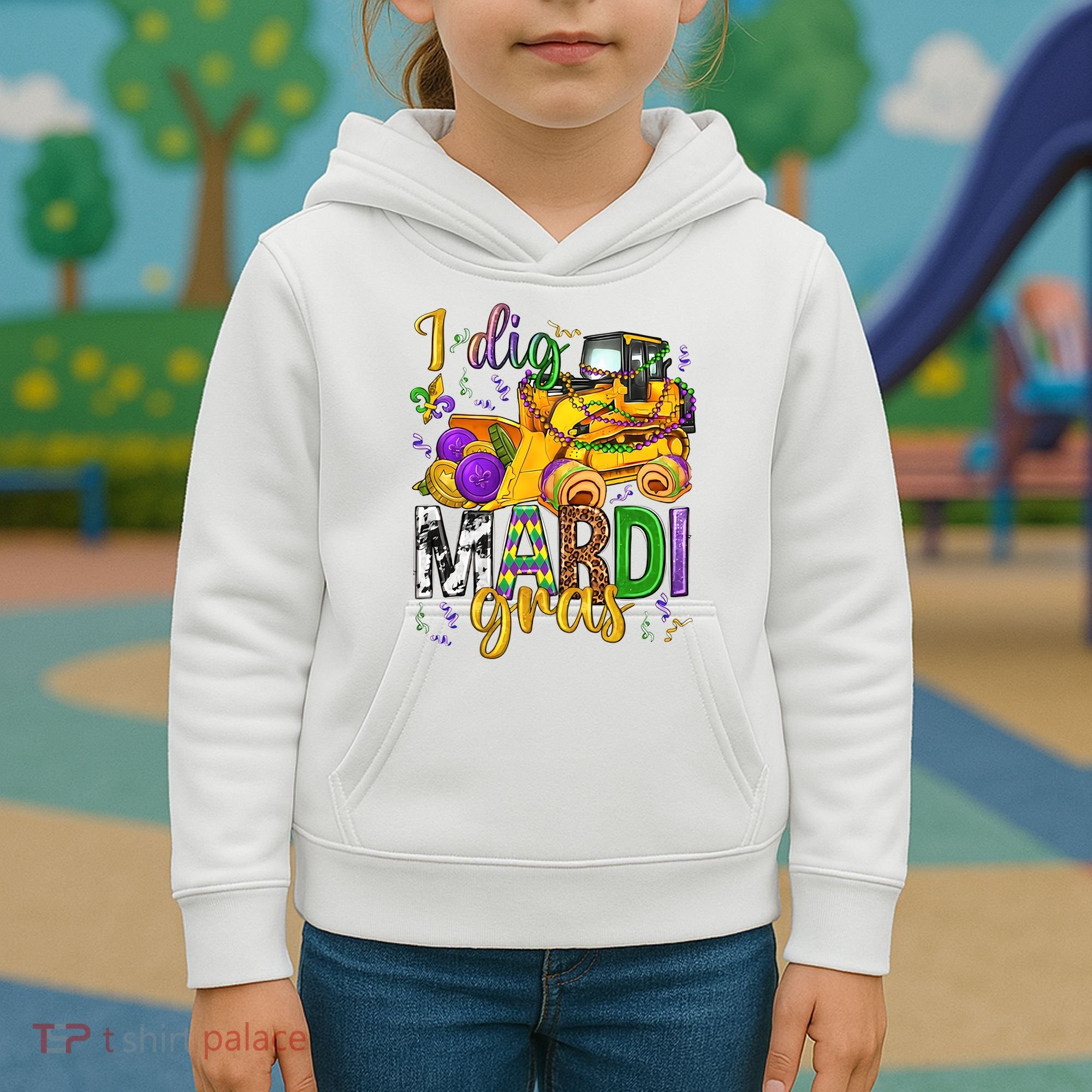 I Dig Madri Gras Excavator Funny Gift Idea Holiday Trending Kids Hoodie