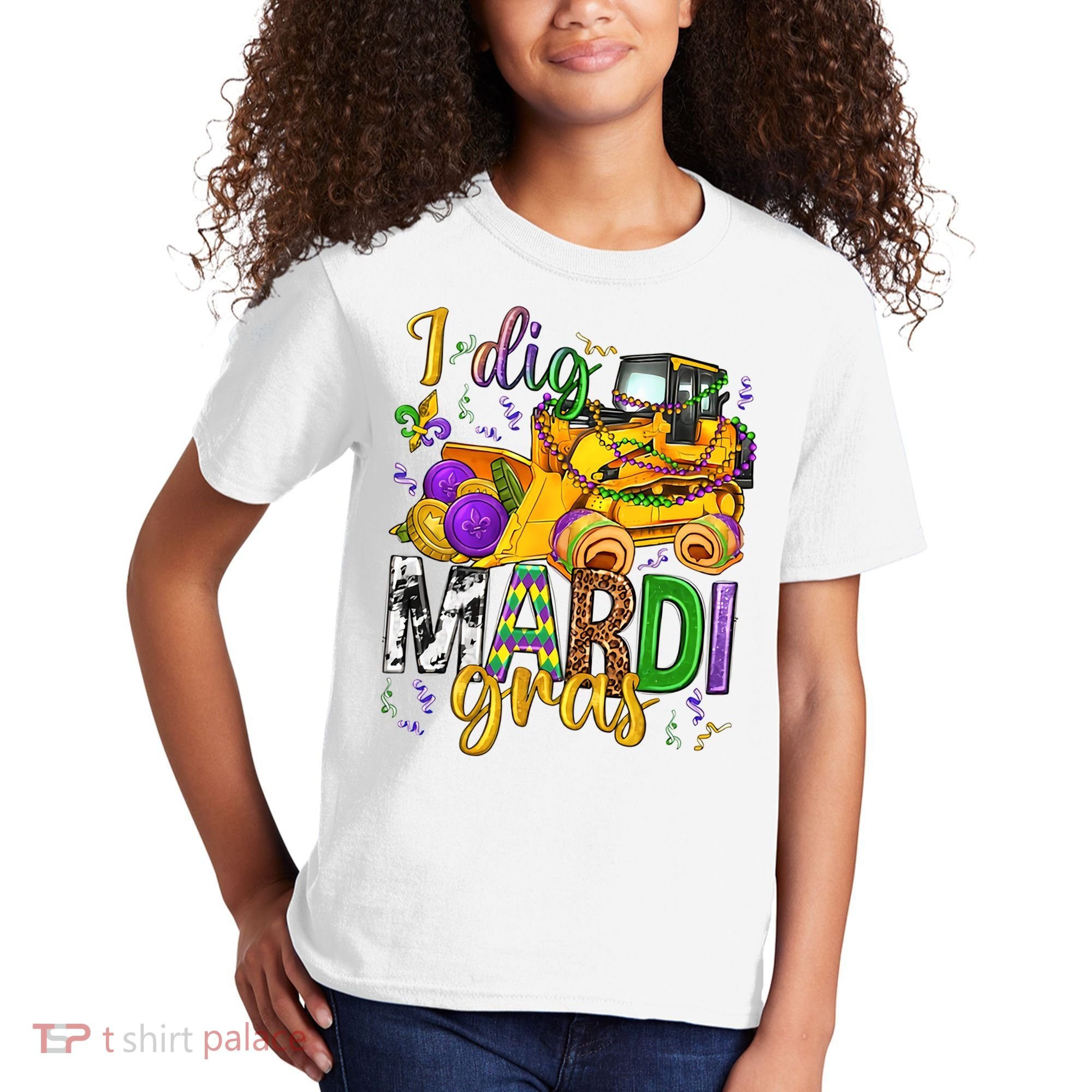 I Dig Madri Gras Excavator Funny Gift Idea Holiday Trending Kids T-Shirt